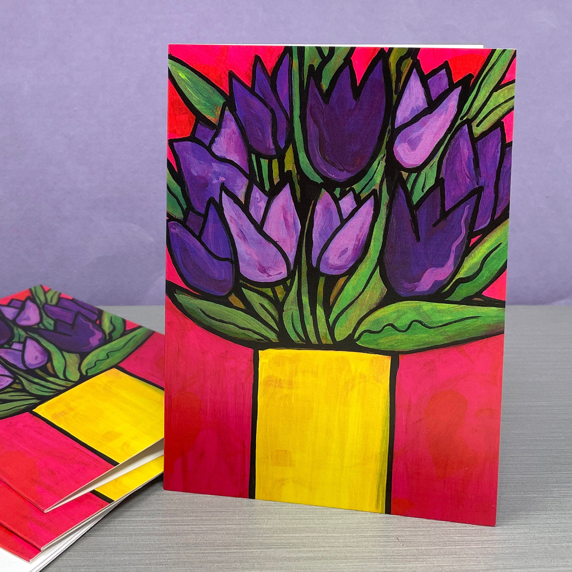 Purple Tulip Card Set with Envelopes - Set of Blank Flower Notecards  for Any Occasion, Thank You, Thinking of You, Gift Card, Teacher Gift