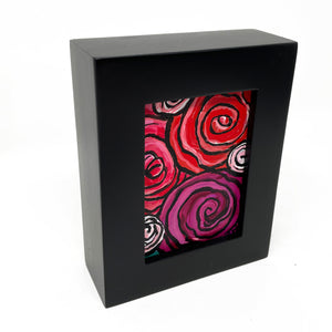 Tiny Rose Painting - Pink, Red, and Magenta Roses - Framed Flower Art for Desk, Bookshelf, Wall - Mini Abstract Rose Art