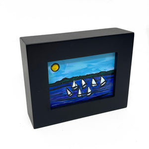 Small Sailboat Regatta Painting - Original Framed Nautical Art - Sailboat Race, Seascape, Bayscape