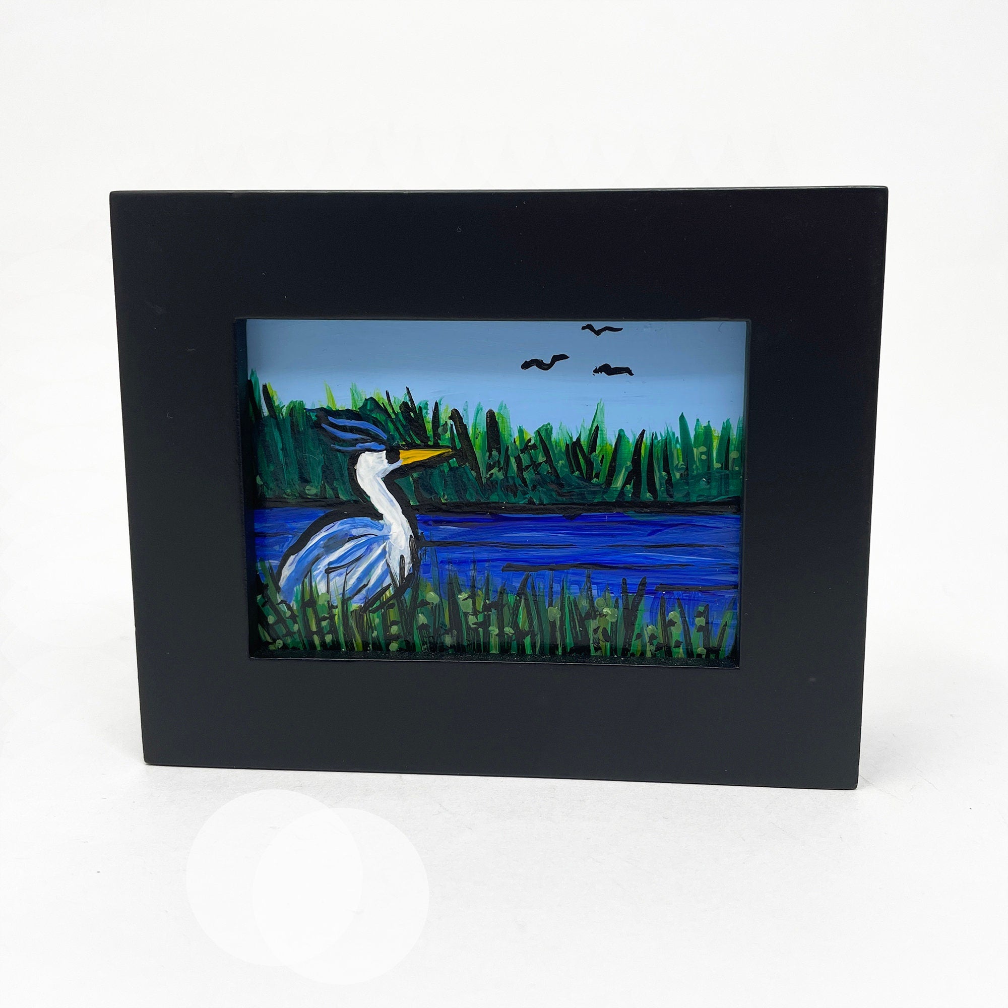 Small Great Blue Heron Painting - Inspired by Blackwater National Wildlife Refuge, Maryland eastern shore, Chesapeake Bay art - Wetlands