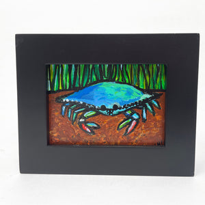 Framed Blue Crab Painting - Mini Crustacean Art - Chesapeake Bay, Maryland, Virginia Decor for Wall, Side Table, Desk Accessory