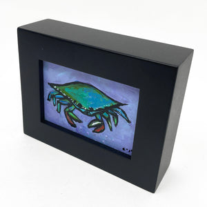 Chesapeake Bay Blue Crab Mini Painting - Framed Crab Art for Wall, Bookshelf Decor, Desk Accessory - Maryland, Delaware, Virginia