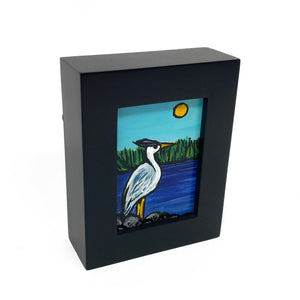 Small Framed Great Blue Heron Painting - Original Acrylic Wading Bird Art - Waterbird - Wetlands - Coastal Decor