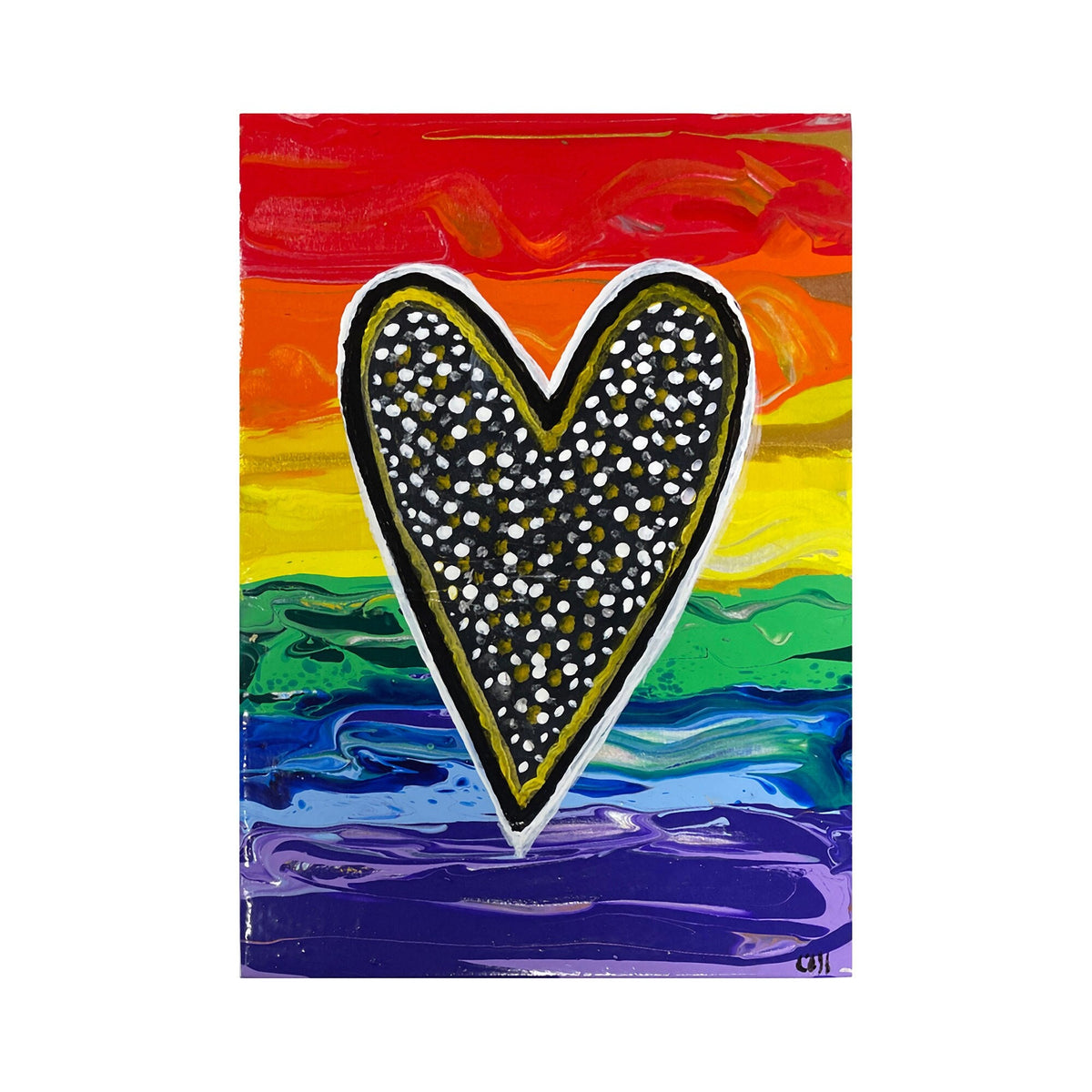 Rainbow Heart Painting - Love is Love Art - Original Acrylic Paint Pour Painting