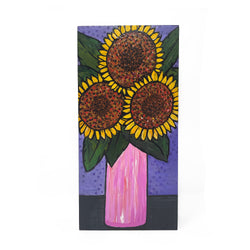 Original Sunflower Painting - Whimsical Sun Flower Still Life Art - Bright Colors - Colorful Happy Art - 6x12 inches