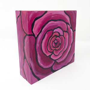 Pink Rose Painting - Original Acrylic Flower Art - Square 5x5 Inches - Cradled Wood Board - Ready to Hang