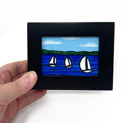 Small Framed Sailboat Painting - Original Sailing Art for Desk, Bookshelf or Wall - Nautical Decor by Claudine Intner