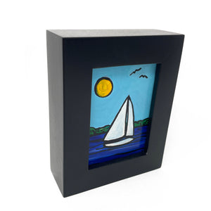 Small Sailboat Painting - Nautical Decor for Wall, Desk, or Shelf - Bayscape, Chesapeake Bay Art