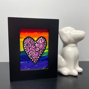 Mini Rainbow Heart Painting in Frame - Original Small Love Art - Anniversary, Wedding, Valentine's Day Gift