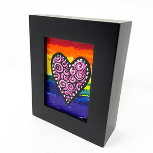 Mini Rainbow Heart Painting in Frame - Original Small Love Art - Anniversary, Wedding, Valentine's Day Gift
