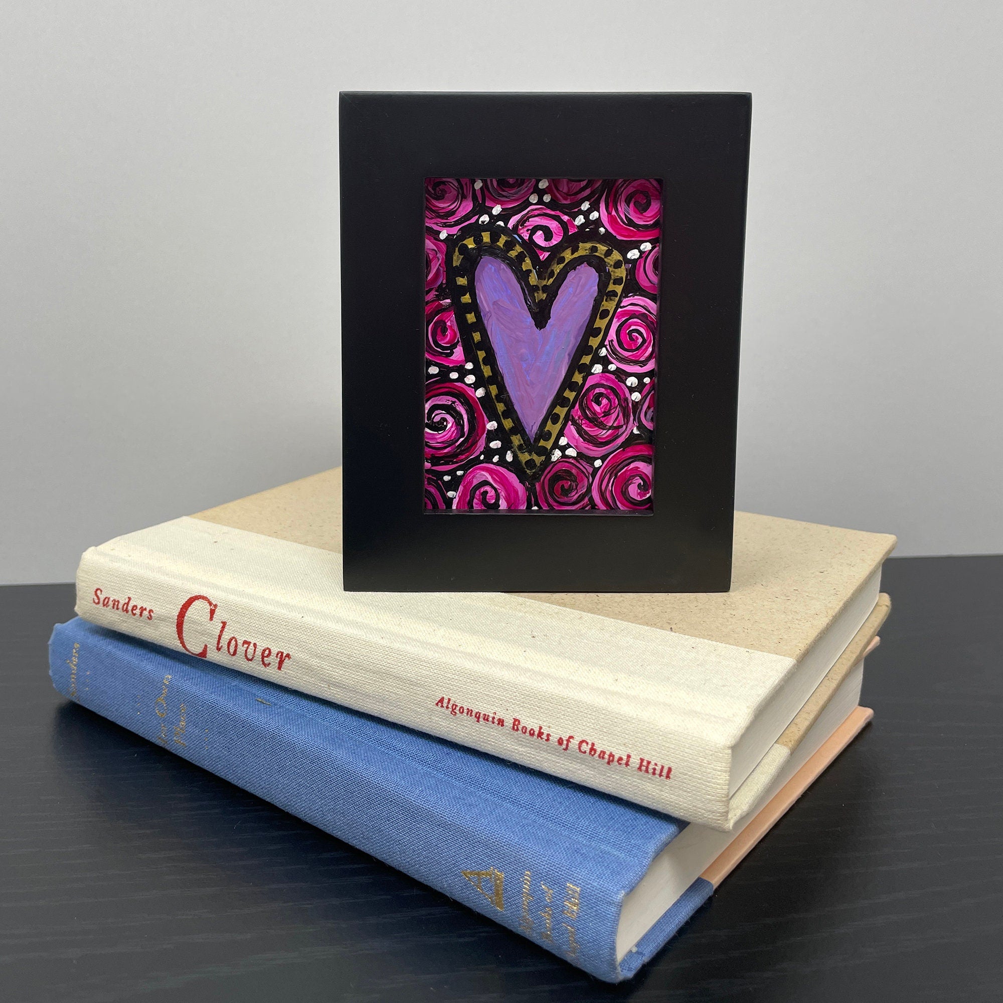 Framed Rose Heart Mini Painting - Framed ACEO - Artist Trading Card - Valentine's Day or Anniversary Gift
