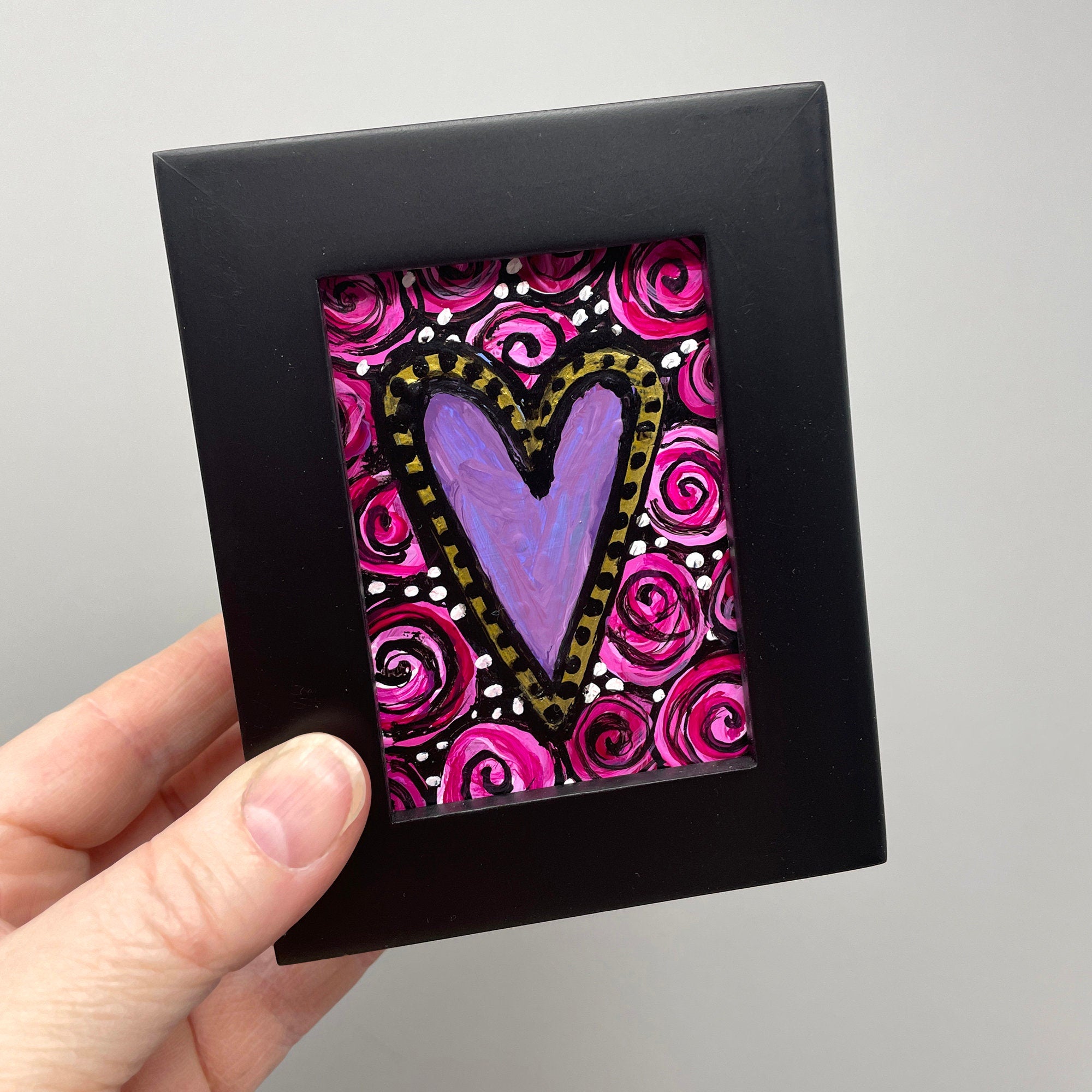 Framed Rose Heart Mini Painting - Framed ACEO - Artist Trading Card - Valentine's Day or Anniversary Gift