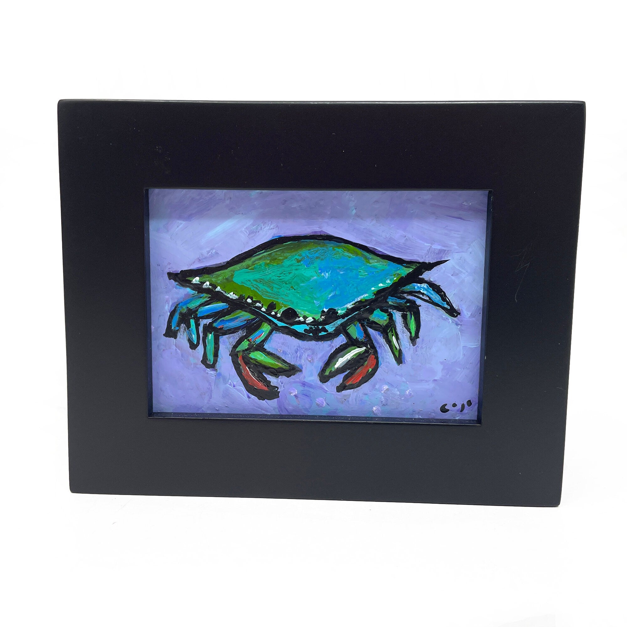 Chesapeake Bay Blue Crab Mini Painting - Framed Crab Art for Wall, Bookshelf Decor, Desk Accessory - Maryland, Delaware, Virginia