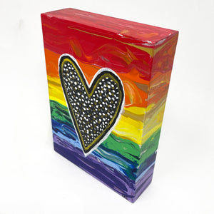 Rainbow Heart Painting - Love is Love Art - Original Acrylic Paint Pour Painting