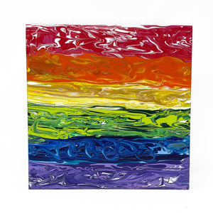 Paint Pour Rainbow Painting - Original Acrylic Painting - Square 12 x 12 inches - Abstract Vibrant Colorful Art