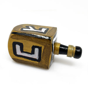 Gold Dreidel with Stand - Wooden Hand Painted Draydel - Sevivon - Hanukkah Gift for Him or Her