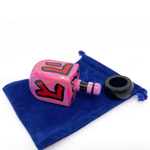 Pink Dreidel for Her - Hand Painted Dreidel with Stand - Sevivon - Unique One of A Kind Judaica - Jewish Hanukkah Gift