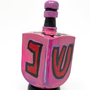 Pink Dreidel for Her - Hand Painted Dreidel with Stand - Sevivon - Unique One of A Kind Judaica - Jewish Hanukkah Gift