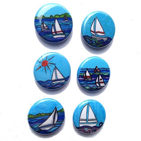 Sailboat Magnet or Pin Back Button Set