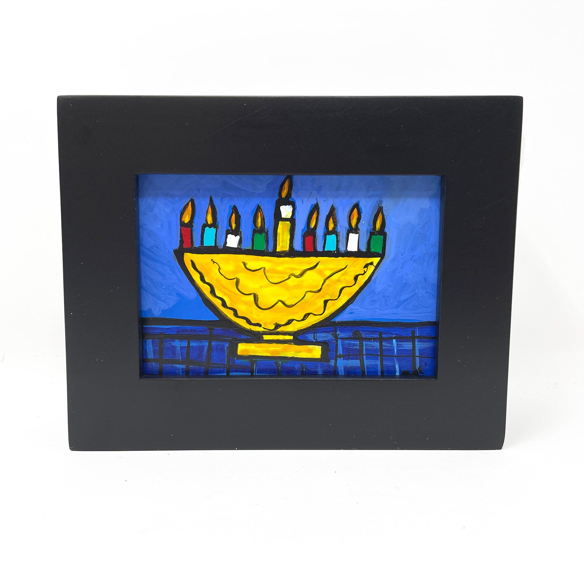 Framed Mini Menorah Painting for Hanukkah - Holiday Decor, Chanukah Gift, Jewish Decor, Judaica
