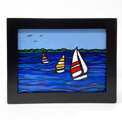 Original Sailboat Art - 5x7 Acrylic Painting in Black Wood Frame - Nautical Decor - Landscape, Seascape, Sailing Gift