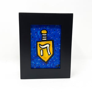 Mini Hanukkah Painting - Original Dreidel Art in Frame - Chanukah Decoration, Decor, or Gift - Judaica