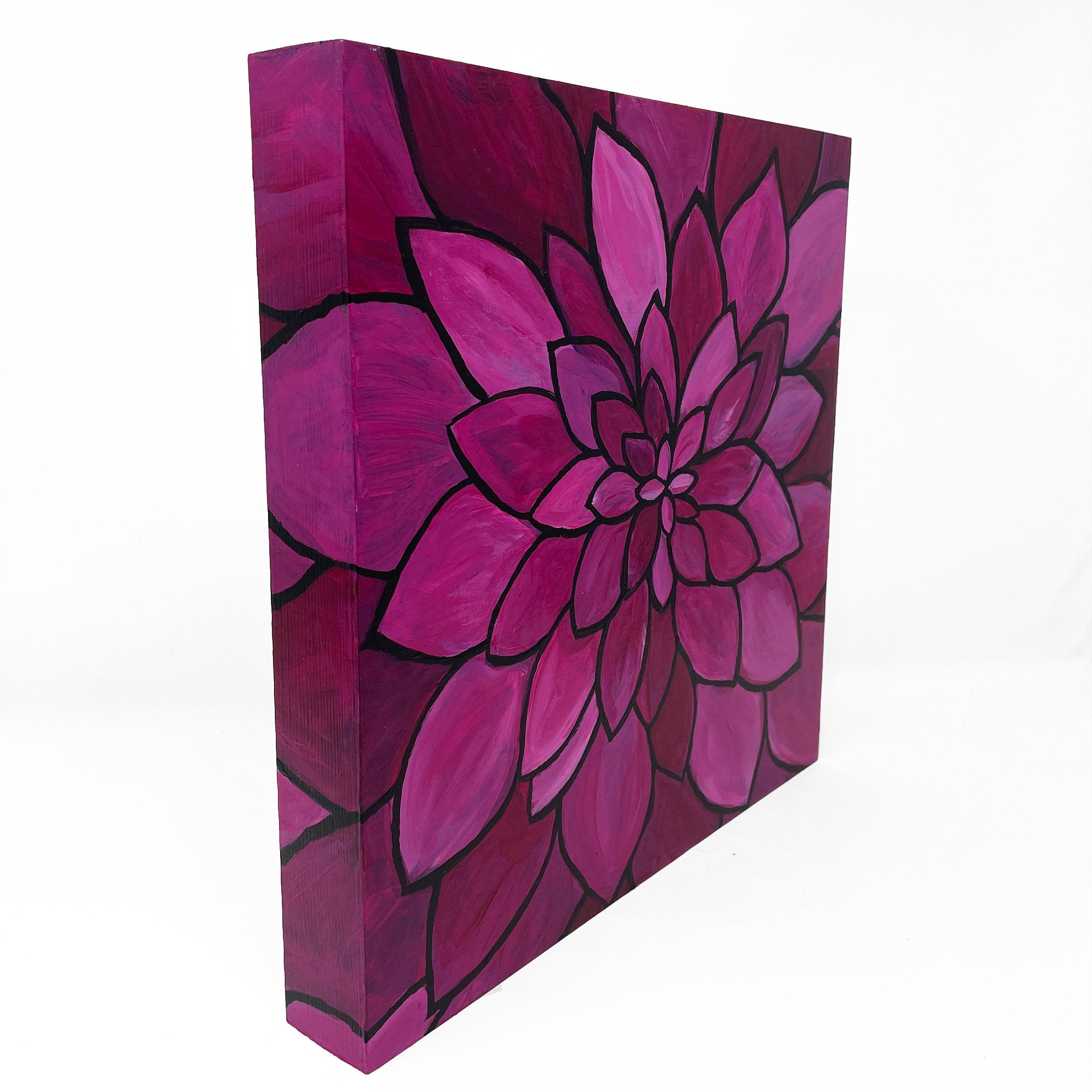 Original Dahlia Painting - Close Up Flower Painting - Square Floral Art - Magenta, Pink Flower - 12x12 inches