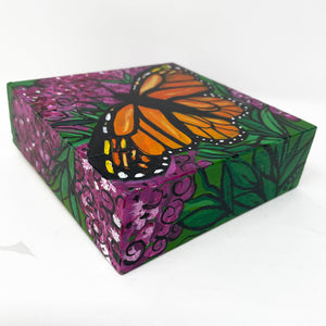 Monarch Butterfly Painting - Butterfly on Pink Milkweed Plant - Small Square Painting - 5x5 Inches - Ready to Hang