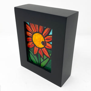 Mini Ladybug Painting - Lady Bug on Flower Art - Colorful Ladybird, Insect, Beetle - Small Framed Art for Desk, Shelf, Wall -