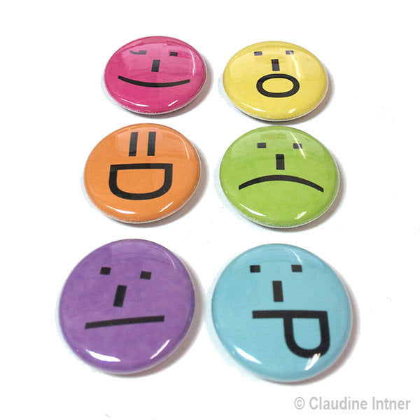 Smile Magnets or Pins - Emoticons, Emoji Smiley Face Pinback Button Set or Magnet Set - Party Favor, Stocking Stuffer, Gift Under 10 Dollars