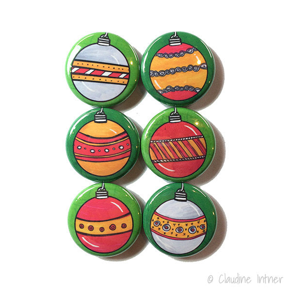 Christmas Ornament Magnet or Pinback Button Set