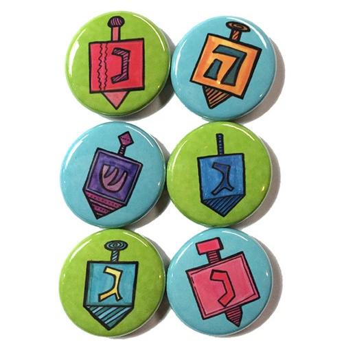 Hanukkah Dreidel Magnet or Pinback Button Set