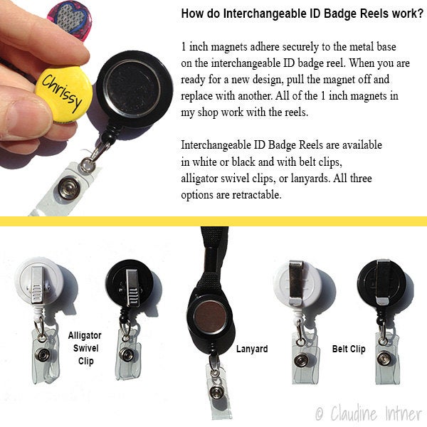 Magnetic Badge Reels, for Interchangeable Button Tops