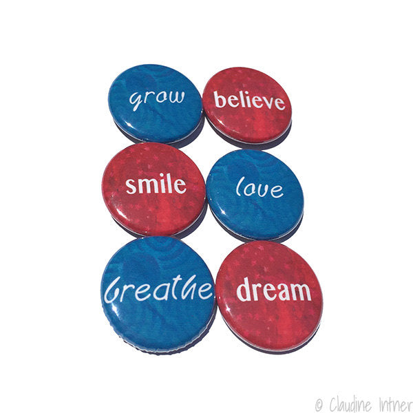 Inspirational Word Magnets or Pinback Button Set