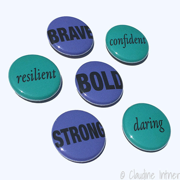 Word Magnet or Pin Set - Bold, Strong, Brave Inspirational Words