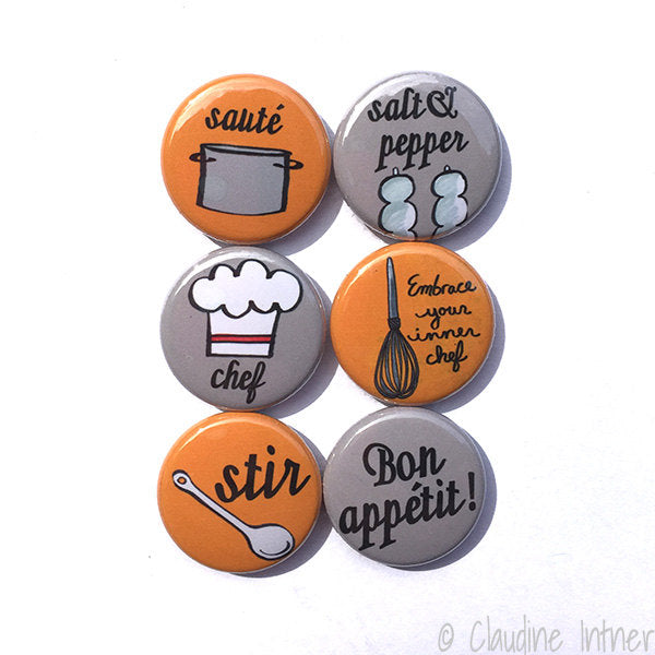 Chef Magnet or Pinback Button Set