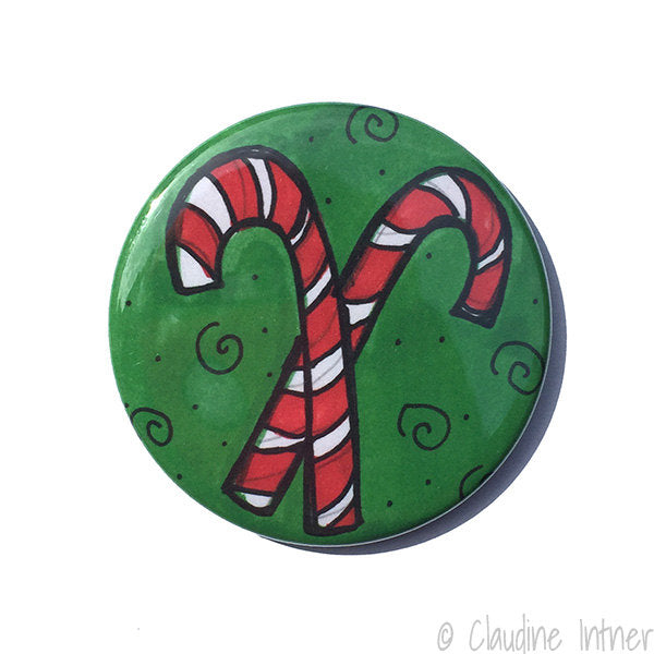 Candy Cane Magnet, Pinback Button, or Pocket Mirror