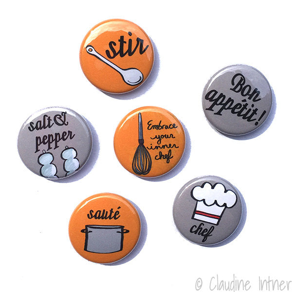 Chef Magnet or Pinback Button Set