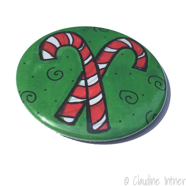 Candy Cane Magnet, Pinback Button, or Pocket Mirror