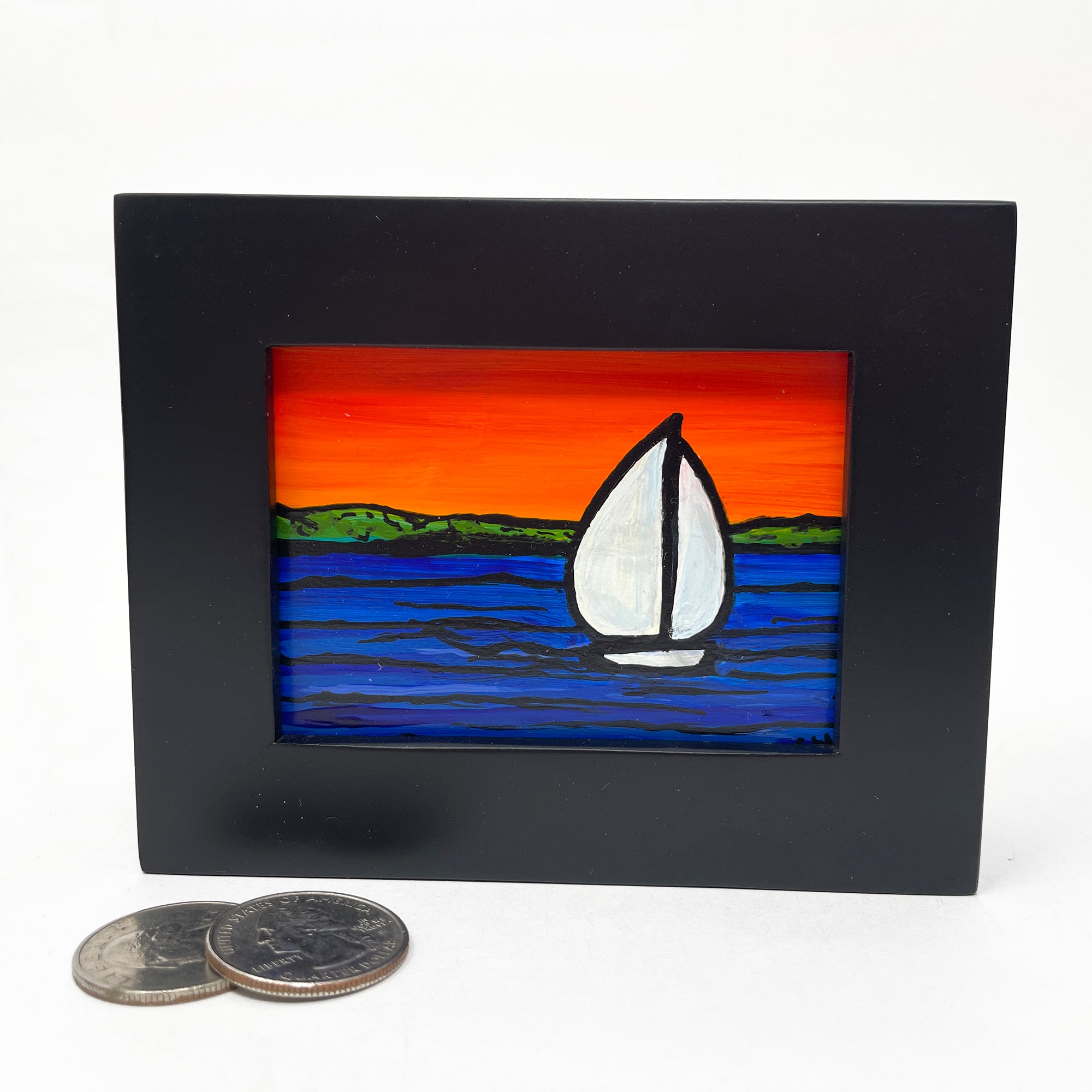 Chesapeake Bay Sunrise with Sailboat Mini Painting