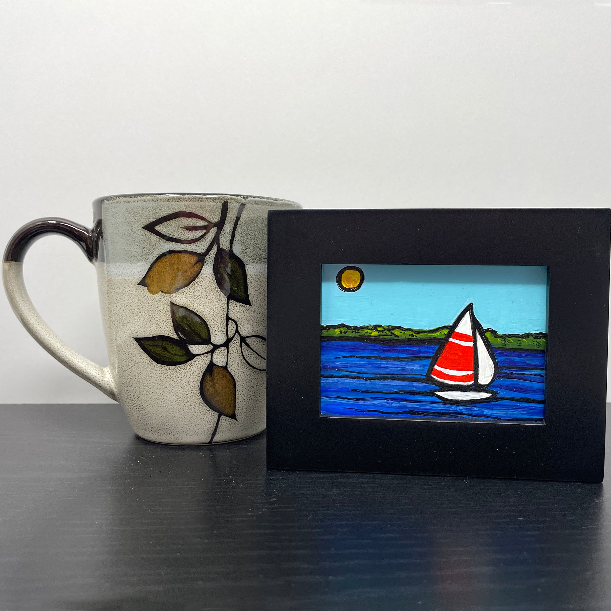 Red Sails II - Small Framed Sailboat Painting