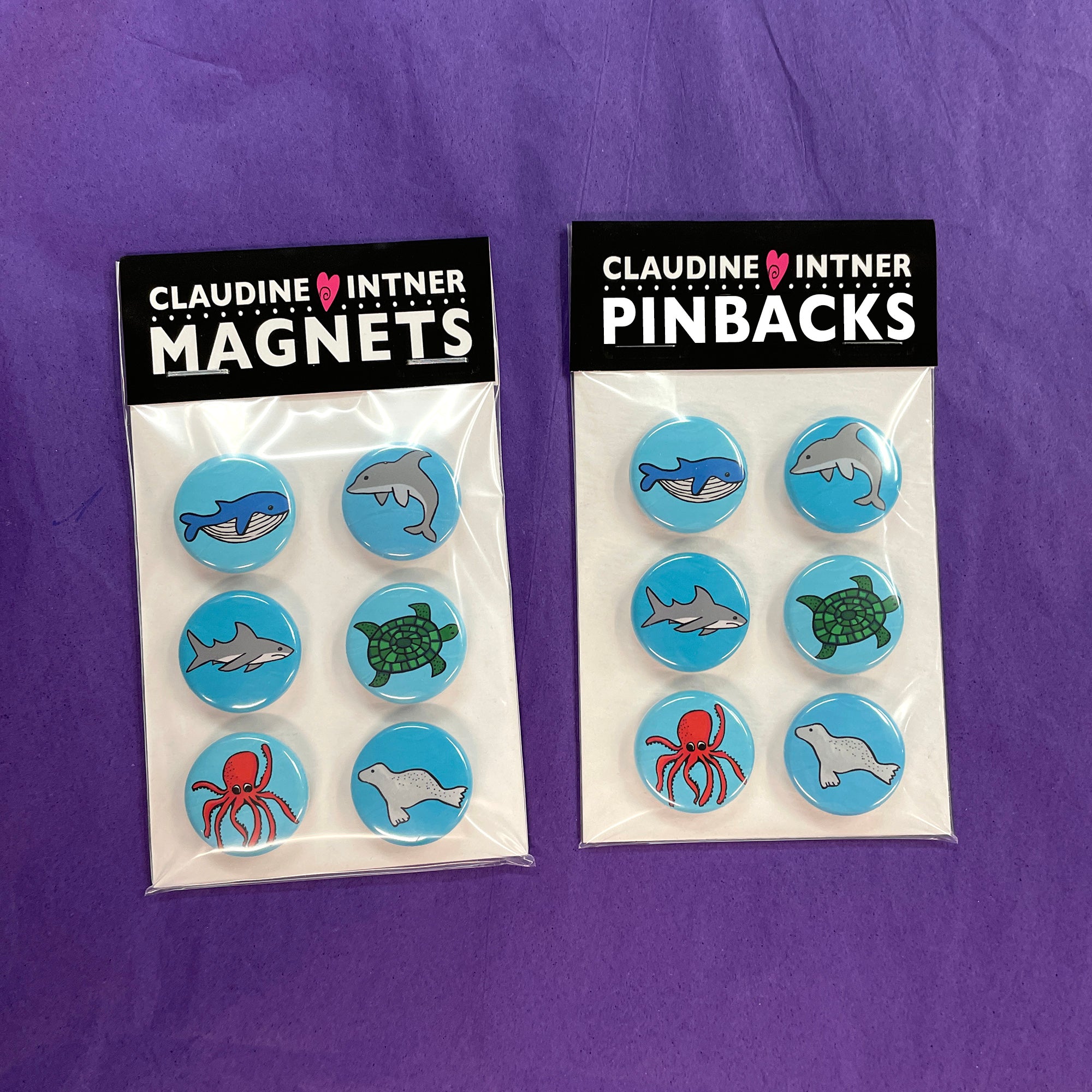 Marine Life Magnet or Pin Back Button Set